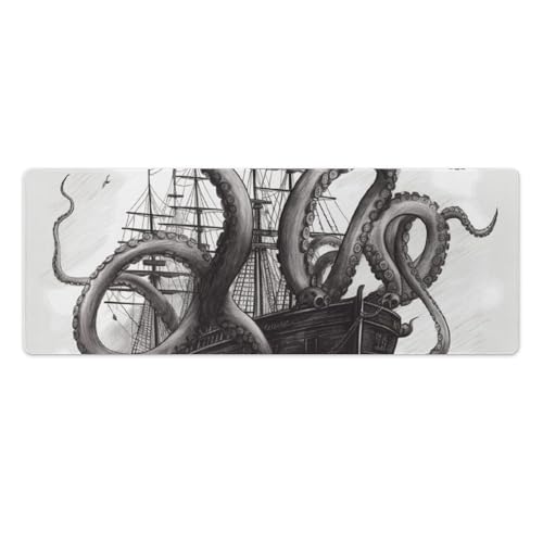 Tapis de souris de jeu design noir et blanc pieuvre en taille XL