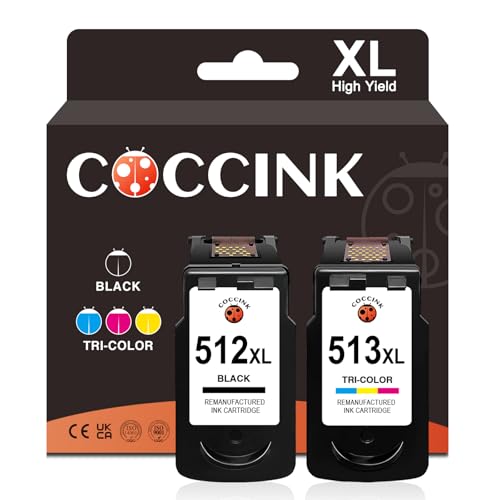 COCCINK PG-512XL CL-513XL Cartucho de Tinta Remanufacturado para Canon 512 XL 513 XLMX320 MX360 MX410 MX420 iP2700 MP230 MP240 MP250 MP252 MP270 MP280 MP492 MP495 MP499 Impresora Negro y Color