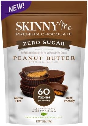 SKINNYMe Zero Sugar Dark Chocolate Peanut Butter Cups, Keto Friendly, Low Carb, Stevia Sweetened, Gluten Free, Sugar Free Snack. 22 Count, (10.1 oz)