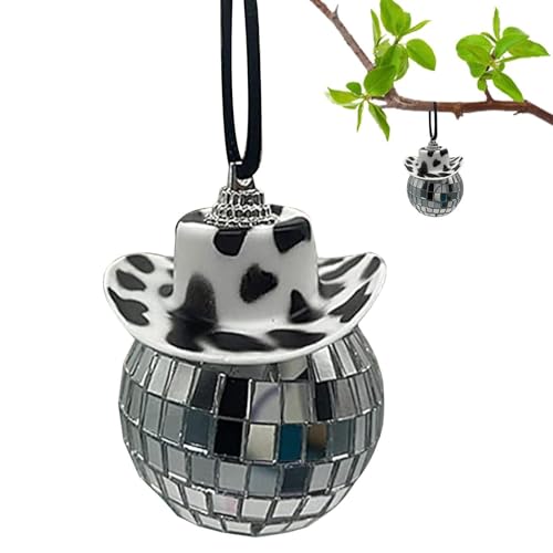 Coche de Bola de Discoteca - Bonito Colgante de Espejo retrovisor con Sombrero de | Accesorios de suspensión de Espejo de automóvil, decoración de de Bolso para Mujer