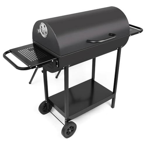 Paxlloonge Double Charcoal Barrel Grill with Two Side Shelf, Stainless
