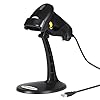 WoneNice Barcode Scanner, Wired Handheld USB Laser Automatic Bar Code Scanner Bar-Code Reader with Stand, Support Windows/Mac/Linux for Store, Supermarket, Warehouse, Small Business – Black
