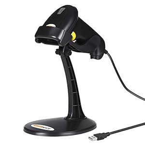 WoneNice Barcode Scanner, Wired Handheld USB Laser Automatic Bar Code Scanner Bar-Code Reader with Stand, Support Windows/Mac/Linux for Store, Supermarket, Warehouse, Small Business – Black