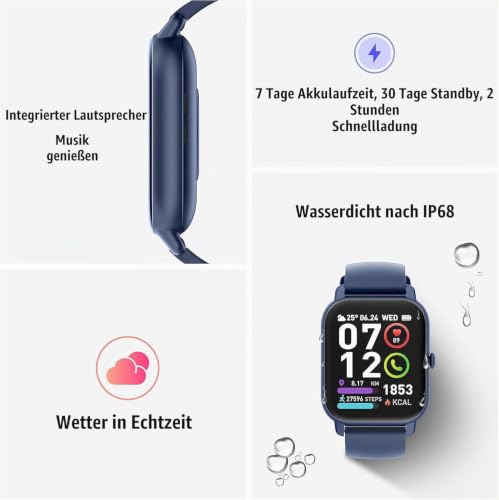 Smartwatch Damen Herren, 1.85" HD Fitnessuhr mit Bluetooth-Anruf – Ansicht 6