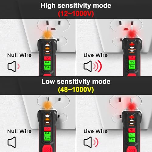 Image of NJTY Voltage Tester,Non Contact Voltage Tester,12V-1000V /48V-1000V Dual Range,Electrical Tester,Integrated LED Flashlight and red Indicator Light