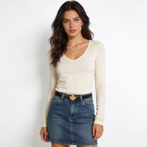 Image of Aurolran Women's Leather Belt with Buckle - Ideal for Dresses, Jeans, and Coats
