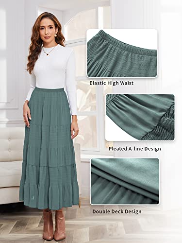 Image of NASHALYLY Women's Chiffon Elastic High Waist Pleated A-Line Flared Maxi Skirts