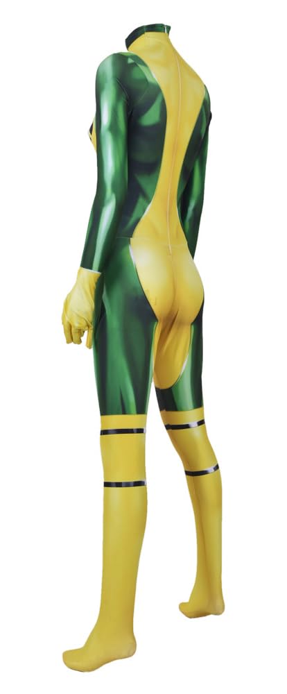 Yragemz Women Rogue Cosplay 3D Print Jumpsuit Yellow Green Rogue Anna Costume Bosysuit with Headband Halloween Outfits: Green XX-Large