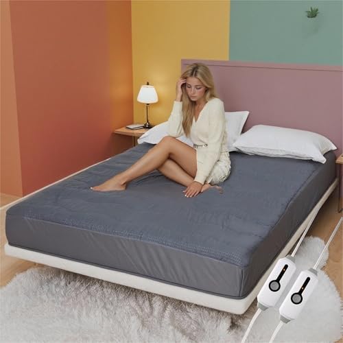 RALYSUN Electric Mattress Pad Queen Size 60x80 for Home Use Premium Brushed Fabric 4 Heat Settings & 10 Hours Auto Off Overheat Protection Elastic Deep Pocket Machine Washable Gray