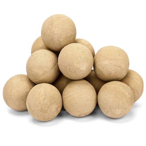 GRISUN 3'' Ceramic Fire Balls, Set of 15 Round Beige Firepit Spheres for Natural & Propane Fireplaces, Safe for Indoor & Outdoor Use, Reusable Decorative Fire Pit Accessories