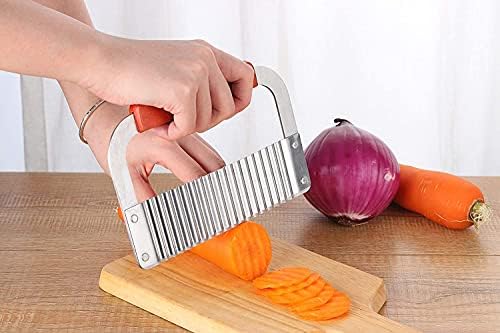 Mockery Vegetable Chopper Garnish Cutter Crinkle Cutter with Wood Handle Crinkle Cutter Slicer Wavy Potato Chip Vegetable Crinkle Wavy Cutter Blade Tool Fry Hand Chipper Tool