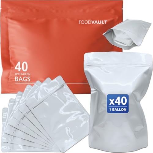 1 Gallon Mylar Bags 16 Mil Total Thickness Large Stand-Up Resealable Mylar Bags for Long Term Food Storage Freeze Drying [40-Pack | 10 x 14 x 5]