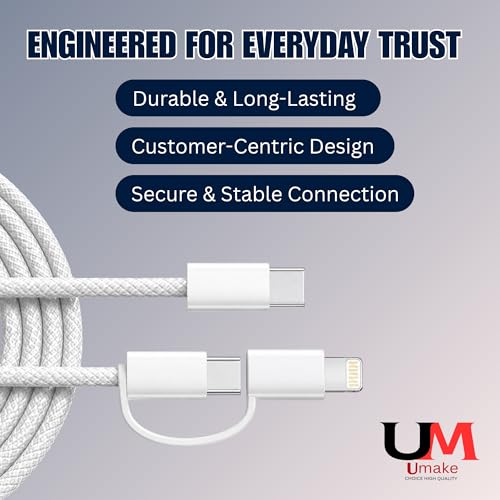 Image of Umake USB-A to Type-C Cable, 85W 6A Fast Charging, PD /QC Support, Nylon Braided, High-Speed Data Sync, Compatible with Android USB-C Devices - 1M (BIS Certified)