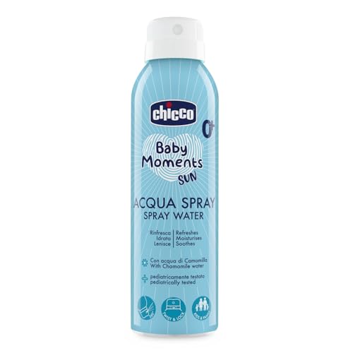 Chicco Acqua Rinfrescante Spray, Lenitiva e Idratante, Facile Da Applicare Con Sistema di Erogazione a 360°, Riduce la sensazione di calore sulla pelle, Con acqua di camomilla, Bambini 0+ M, 150 ml