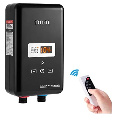 240V 6.5KW Tankless Instant Electric Water Heater Hot Water Heating with Remote Control Digital Display for Home Kitchen Bathroom Shower RV Camping Camp Cover