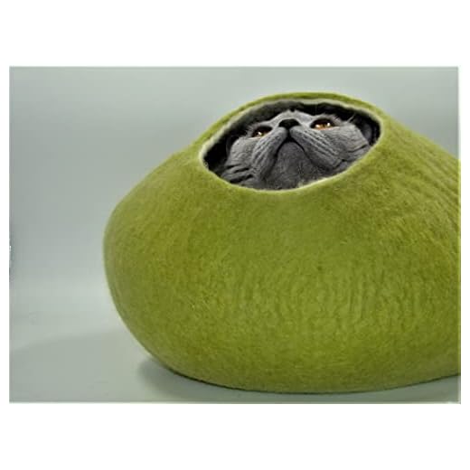 kivikis Felted Wool Cat Cave, Eco Friendly, Luxurious Cat Bed, Colourful, Elegant Designs, Natural Felted Wool, Handmade Cat House (Birch Green)