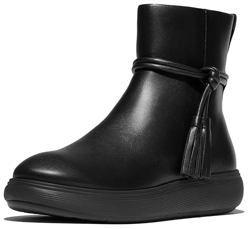 Fitflop Iq-comff Tassel Leather Short Boots, Botas Cortas al Tobillo Mujer, Todo Negro, 39 EU