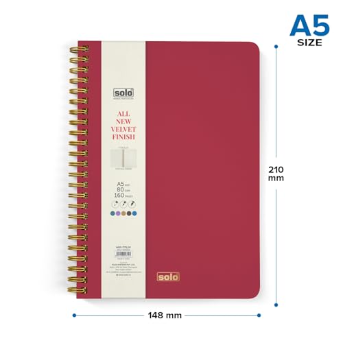 Image of SOLO Velvet Finish Spiral Notebook | A5 Size, 160 Unruled Pages, 80 GSM | Fountain Pen Friendly Premium Journal for Sketching & Writing