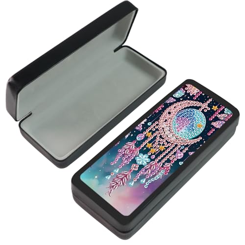 Image of 5D DIY Diamond Painting Glasses Case for Adults, Dreamcatcher Moon Diamond Art Eyeglass Holder, Handmade Diamond Art Sunglass Storage Box, Travel Craft Gift