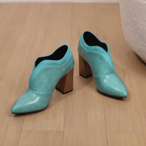 Women's Pointed Toe Chunky Stacked High Heels Pumps Shoes Slip On Work Office Block Heeled Dress Shoe4