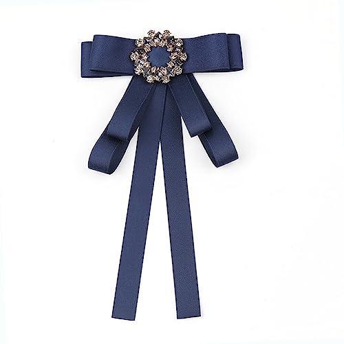 Image of Lace Ribbon Bow Tie Brooch Rhinestone Pearl Necktie for Girl Women Fashion jabot collar brooch pins Pre-Tied Corsage