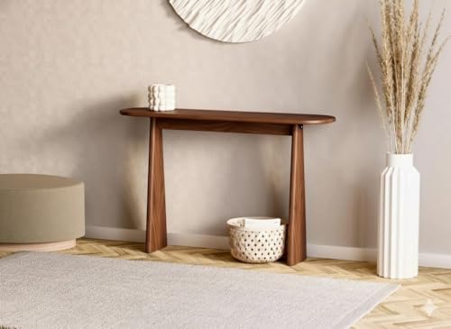 Image of Furniture Modern Solid Wood Console Table with Rounded Edges, Natural Finish, Minimalist Scandinavian Style Entryway Furniture Set for (Style 2, Natural, 115x30x70)