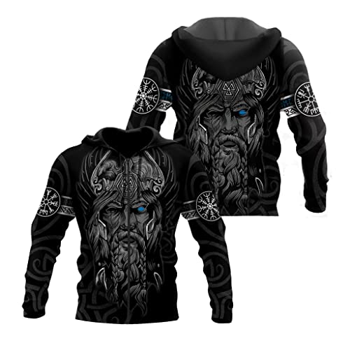 JJLLAZAD Sudadera Capucha Odin para Hombre, Suéteres Sueltos Informales Nórdicos Estampado 3D, Suéter Manga Larga Bolsillo Grande, Abrigo Cremallera Harajuku Otoño Vikingo,Zipper Jacket,5XL Cover
