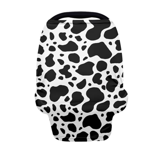 Image of Baby Car Seat Cover Cute Cow Print Nursing Cover and Carseat Cover, Stretchable Nursing Scarf Stroller Shopping Cart Cover for Baby