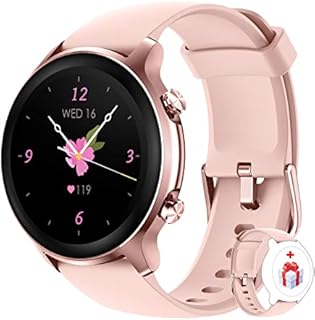 Loddery Smartwatch Damen, Smart Watch Damenuhr mit 1,3" HD-Farbbildschirm, Fitnessuhr Damen mit Überwachung von SpO2, Herzfrequenz, Schlaf, Stress usw. 5ATM Wasserdicht Sportuhr für iOS Android, Rosa
