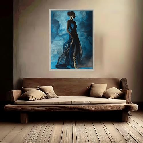 Impression d'art silhouette bleu luxe 80x110 cm avec châssis en bois haut de gamme - 4
