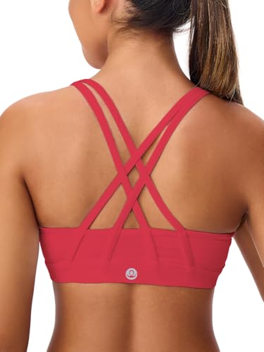Image of Women's Strappy Sports Bras Light Compression Crop Criss Cross Back Padded Workout Yoga Bra Supportive U Neckline