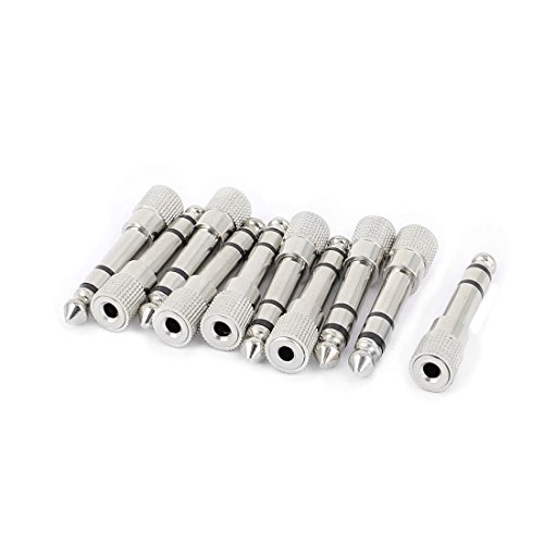 Echocart-10Pcs-Silver-Tone-635mm-Male-to-35mm-Female-Stereo-Audio-Adapter