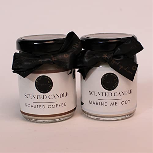 Image of Mini Scented Candles (Marine Melody and Roasted Coffee), Pack of 2, 15+ Hour Burn time, Black soot Free, Soy Wax Scented Candle