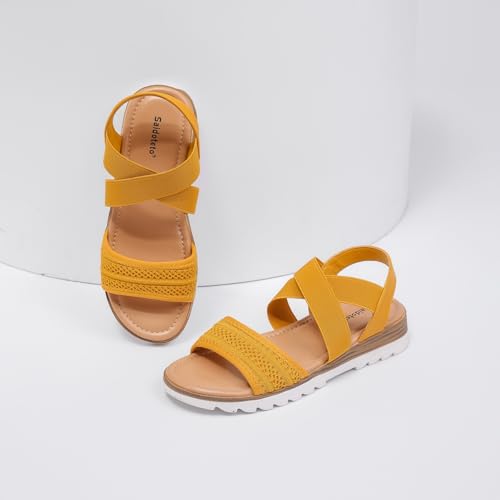 Image of Saidoteto Women's Flat Sandals,Comfortable Elastic Ankle Strap Slingback Slip-On Open Toe Low Wedge Walking Sandals for Summer & Casual