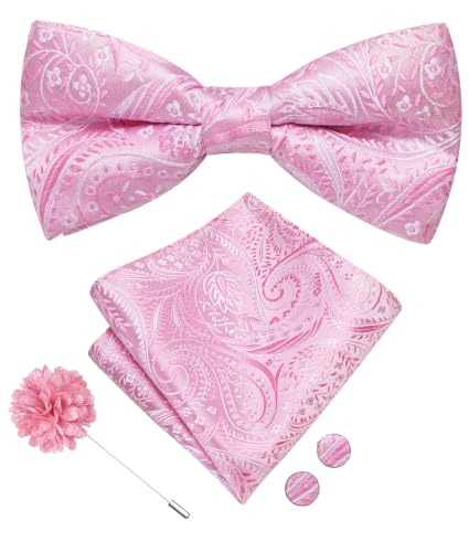Image of Hi-Tie Bow Ties for Men Pre-Tied Pocket Square with Cufflinks Mens Bowtie Sets for Wedding Formal Party