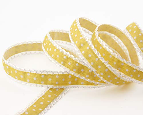 finemark 20 m x 15 mm Emily Yellow Polka Dot Lace Edge Ribbon for Sewing Decorating Gift Ribbon Vintage Country House - Image 2