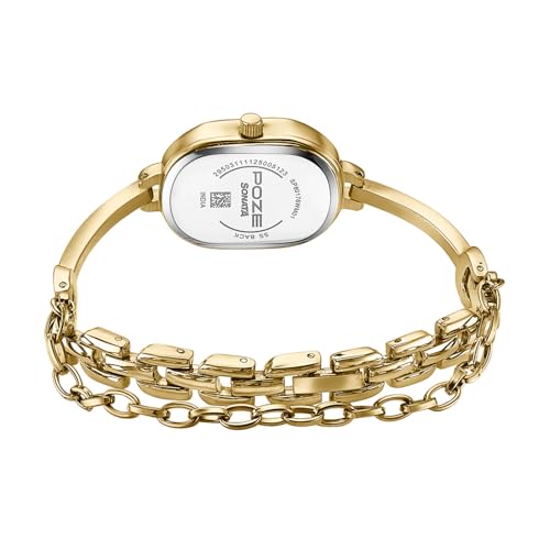 Image of Sonata Poze 8 Quartz Analog Watch with Jewellery Accessory for Women with Gold Dial & IPG Alloy Strap - SP80176YM01W