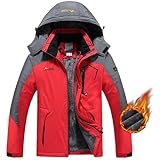 [Perturga] カジュアル 登山 ウエア 裏ボア 防風 マウンテン パーカー 防水 大きいサイズ 登山服 アウトドア ジャケット アノラック 防寒 スキー 撥水 保温 バイク レッド 3XL