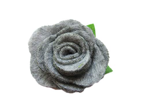 Image of YYCRAFT 20 Pcs 2 inch Felt Rosette with Leaf,Felt Rose Flowers Applique for DIY Headband Hair Accessory Craft(Grey)