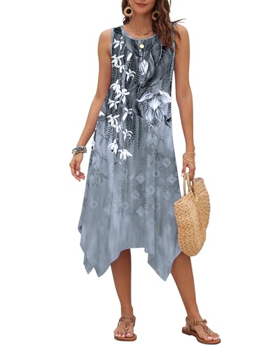 Image of AUSELILY Women's Summer Dresses Casual Sleeveless Midi Tank Beach Dress | Women's Asymmetrical Hem Sundress with Side Pockets, Great for Beach, Vacation & Daily Wear