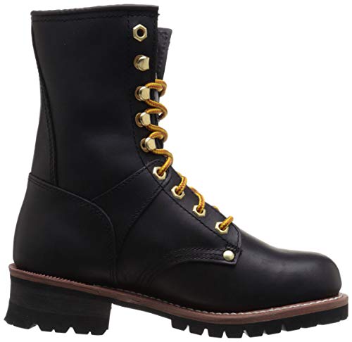 Ad Tec 9" Women Logger Boots Black Crazy Horse Leather, Plain Soft Safety Toe With Oil Resistant Rubber Sole #TOP4