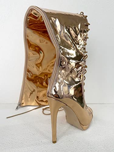 Frankie Hsu Sexy Unisex Platform Stiletto Over Knee Thigh High Long Boots, Gold Patent Peep Toe Lace Up Fashion Style, Big Large Size US4-19 Punk Shoes For Women Men4