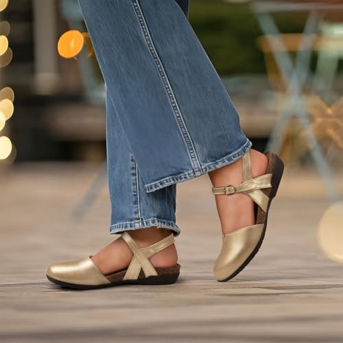 Image of PARTY Closed Toe Sandals Women, Barefoot Arch Support Flat Sandals for Office Work and Travel with Comfortable Cork Footbed