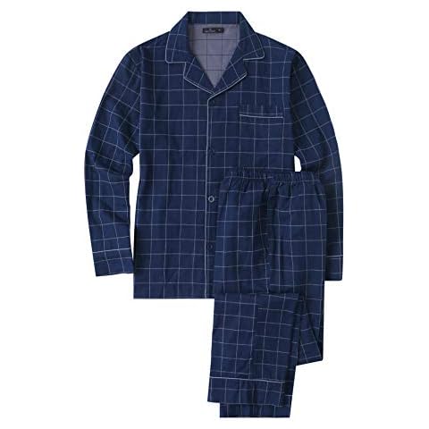Mens Cotton Woven Double Layer Soft Pajama Set - Checks Navy-Charcoal - Medium Cover