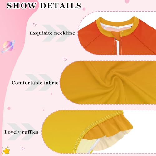 CHIFIGNO Girls Swimsuits One Piece Quick Dry Rash Guard Swimwear Beach, Orange Yellow Gradient 3T4