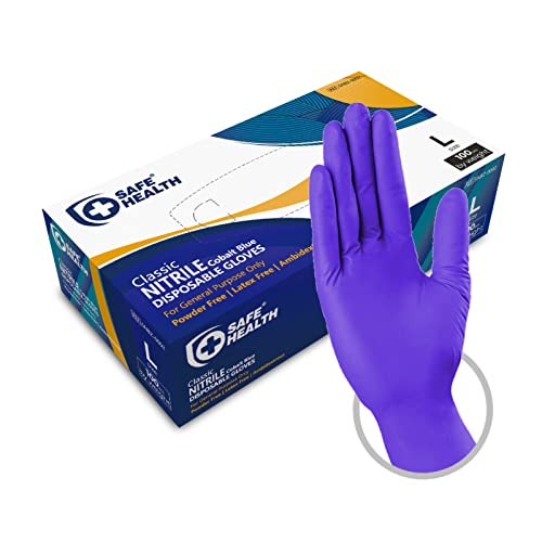 Safe Health Gants jetables en Nitrile Taille L grande Bleu Cobalt, Boîte de 100 gants, Sans poudre Sans latex Hypoallergéniques Hypoallergéniques, Bricolage...