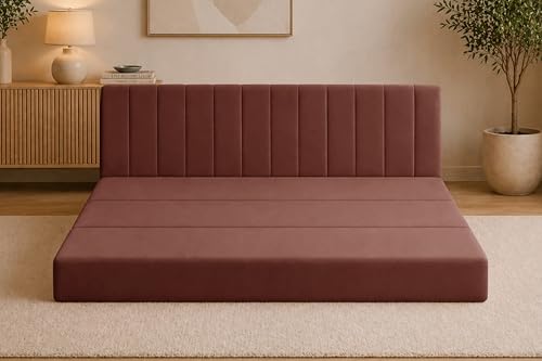 Image of Modern Velvet 3-Seater Sofa Cum Bed, Convertible Sleeper Couch Sofa for Living Room, Bedroom & Office-Brown