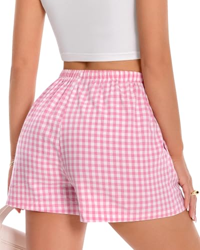 Image of Women Boxer Shorts Gingham Drawstring Pajama Bottom Plaid Pants with Pocket