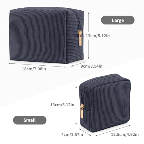 MAGEFY Makeup Bag for Purse, 2 Pcs Corduroy Cosmetic Bag for Girls Women Small Travel Makeup Pouch with Zipper (Grey)3