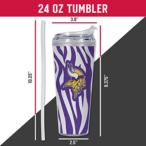 Image of Rico Industries NFL Football Glitter 24oz Acrylic Glitter Tumbler with Hinged Lid, Officially Licensed Double Wall Tumbler with Straw